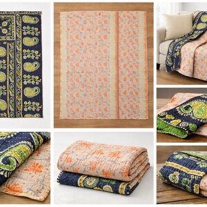 🔥Paisley Kantha Patterned Green and Black Throw size 55”x 84”🔥